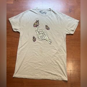 BOWERY SUPPLY CO. women’s short sleeve SKELETON HAND BUTTERFLY T- SHIRT